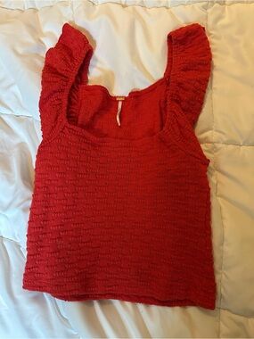 Free People Red Smocked Ruffle Strap Tank
